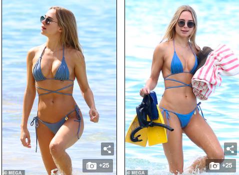 Mẫu áo tắm Kimberley Garner gợi cảm ngất ngây, đi biển cùng trai lạ - 1
