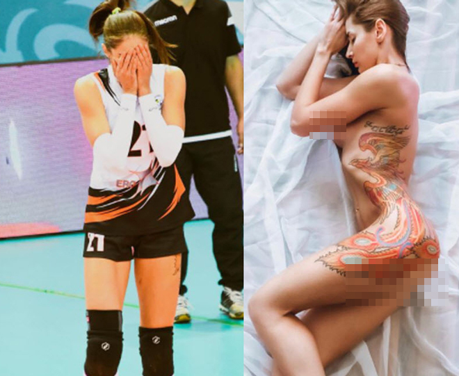 The 1m88 volleyball lady stripped off her clothes and showed off her tattoo, humiliated - 2