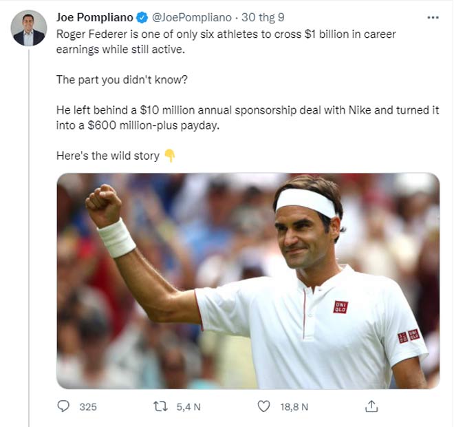 Federer kiếm tiền cực đỉnh: Bỏ qua 10 triệu USD, kiếm gấp 60 lần ra sao? - 3