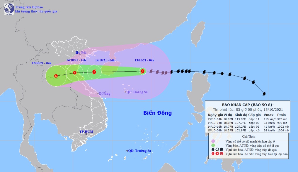 Bão số 8 đang đạt cường độ mạnh nhất, gió giật cấp 14, hướng vào Thanh Hóa-Quảng Bình - 1