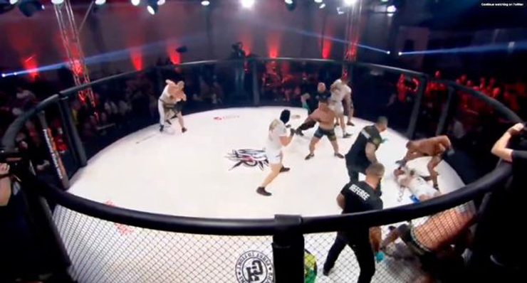 Đáng sợ MMA 5 đấu 5: Võ sĩ bị knock-out ngất lịm, ăn thêm 12 đấm vào mặt - 1