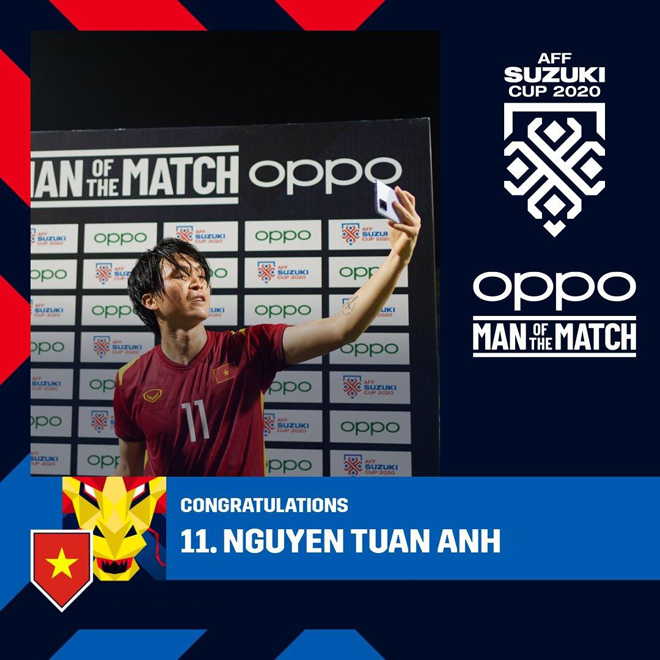 Cầu thủ Nguyễn Tuấn Anh đoạt danh hiệu “Man of the Match” với phần thưởng là OPPO A95 trong trận Việt Nam – Malaysia tại AFF Suzuki Cup 2020 - 1