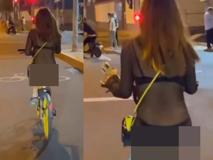 Cô gái diện xuyên thấu đạp xe làm người đi đường không dám nhìn thẳng