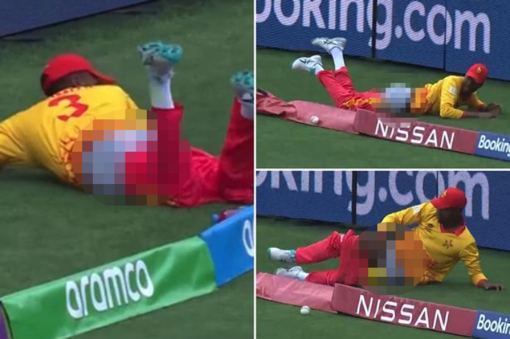 Tai nạn "đỏ mặt" ở World Cup, cầu thủ bị tuột quần sau cú ngã - 1