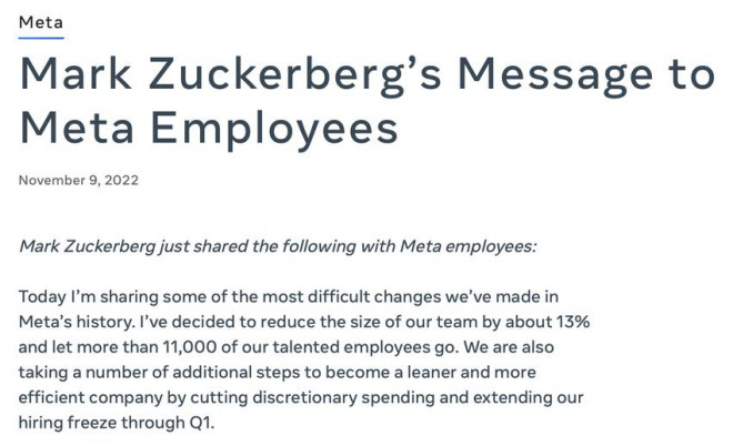 Meta chính thức sa thải hơn một vạn nhân viên, Mark Zuckerberg viết tâm thư - 1