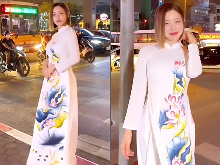 ”DJ xinh nhất Hàn Quốc” thu hút ánh nhìn trên phố đêm Hà Nội với áo dài chiết eo