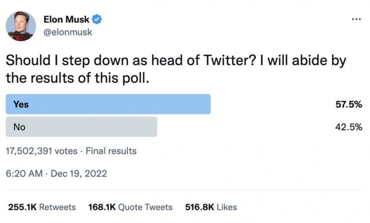 Mở cuộc thăm dò về việc từ chức CEO Twitter, tỉ phú Elon Musk nhận kết quả bất ngờ - 1
