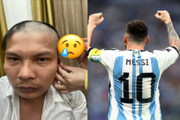 Nói là làm, Lộc Fuho cạo trọc đầu khi Messi vô địch World Cup