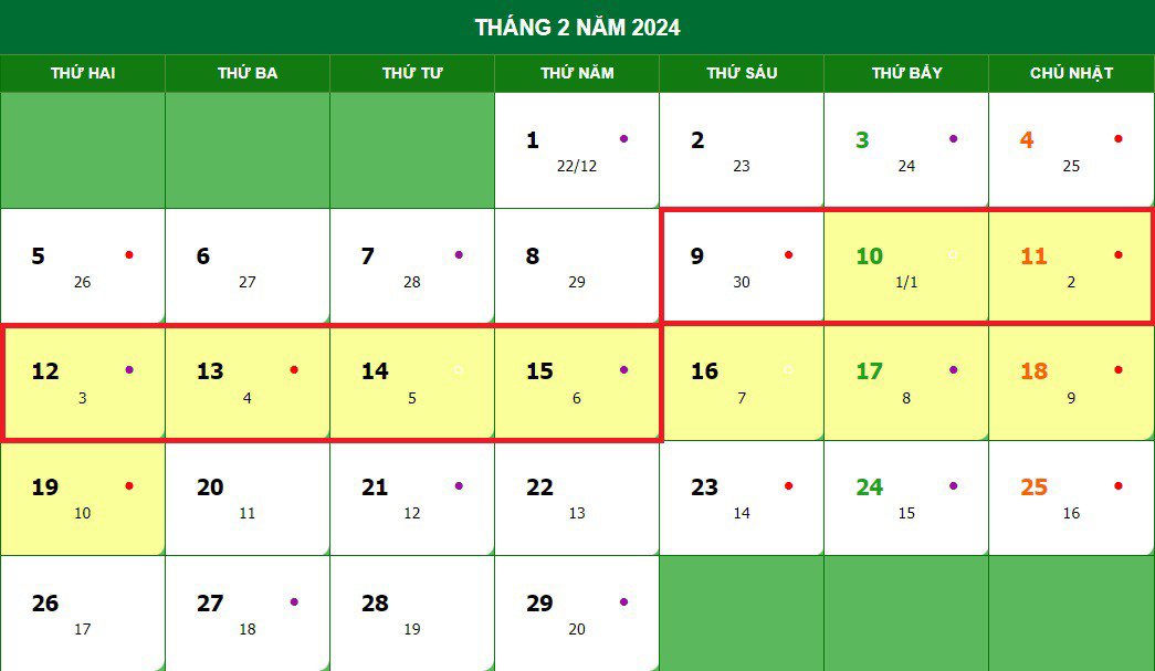 Chính thức trình Thủ tướng phương án nghỉ Tết Nguyên đán Giáp Thìn 2024 - 2